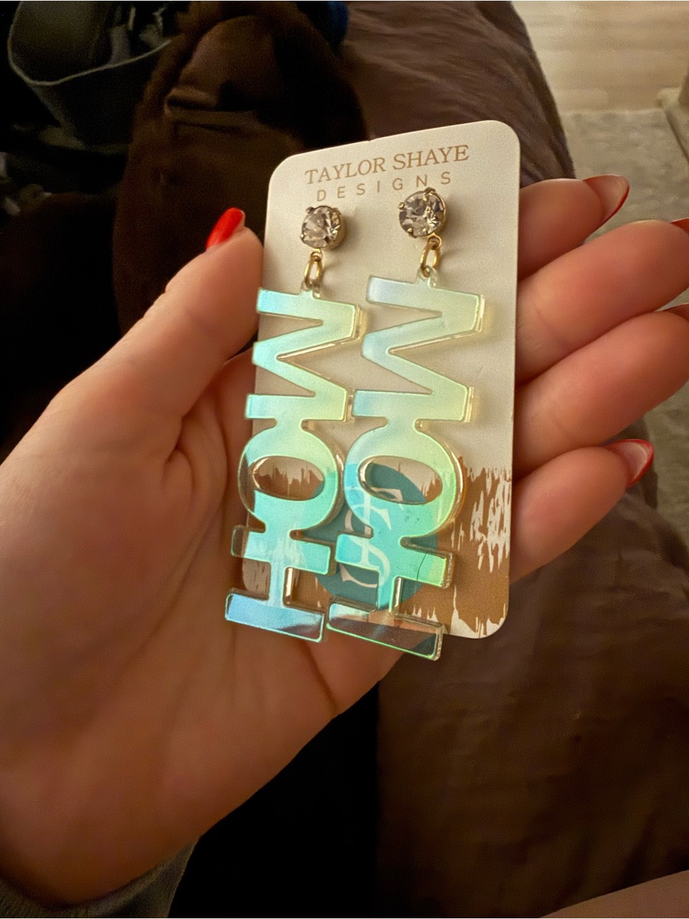 Taylor Shaye Designs 'MOH' Iridescent Acrylic Earrings - Pink/Blue - Picture 3 of 4
